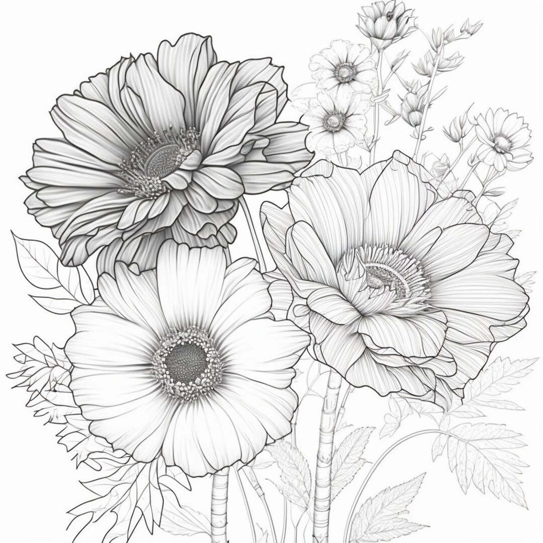 Flower Coloring Pages - Etsy