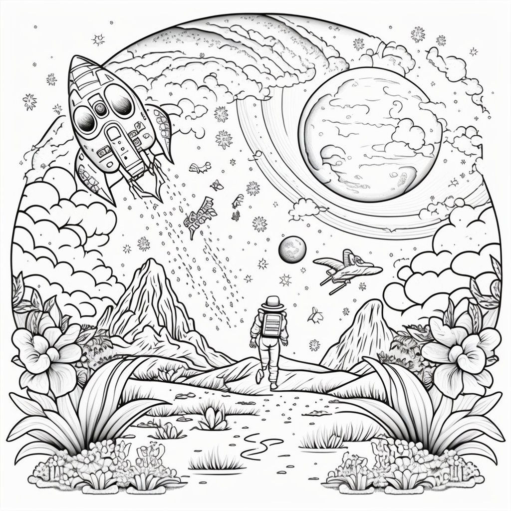 Kids Space Coloring Pages - Etsy