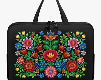 Matyó Folk Art - Laptop Tablet Sleeve,  Laptop Bag Neoprene Laptop Case w Handle w double zipper in multiple sizes