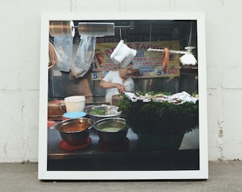 Street Food Stand Mexico City Poster Print, Puestos Ciudad de México CDMX Print, Mexico Reisfotografie Muurkunst, Humeurige Fotografie