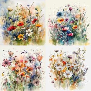 Wild Flowers Art | Watercolor Clipart | Flowers Clipart | Flowers Arrangements | Printable | Printable Art | Digital Download
