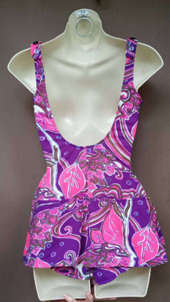 Vintage 1970's Catalina Purple and Hot Pink Swims… - image 2