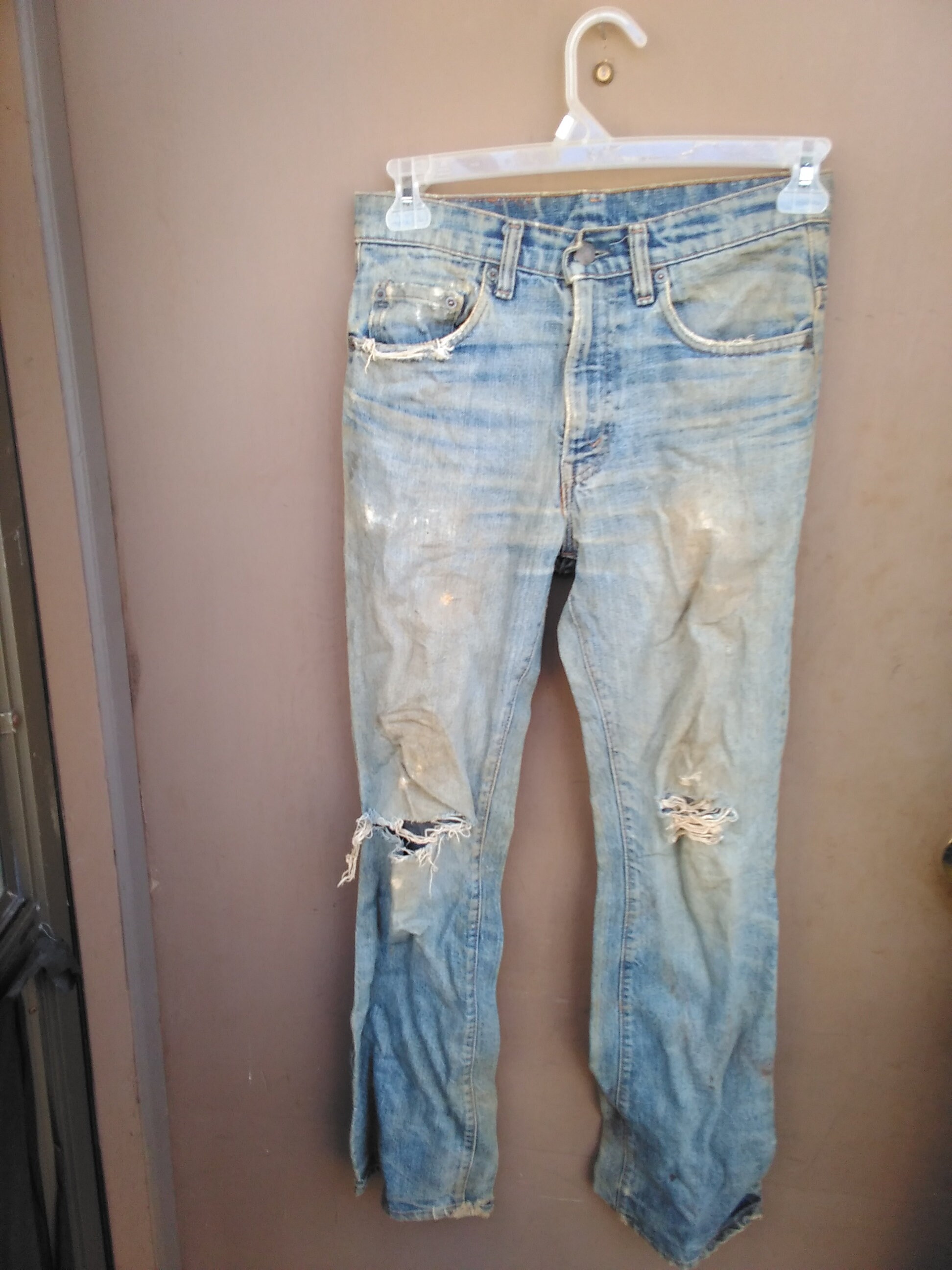 Vintage 70's Mens Distressed Blown Out Jeans, Waist 30 