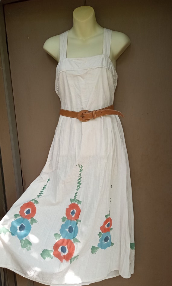 Vintage 1970's  Hand Painted Sundress, Made in Ind