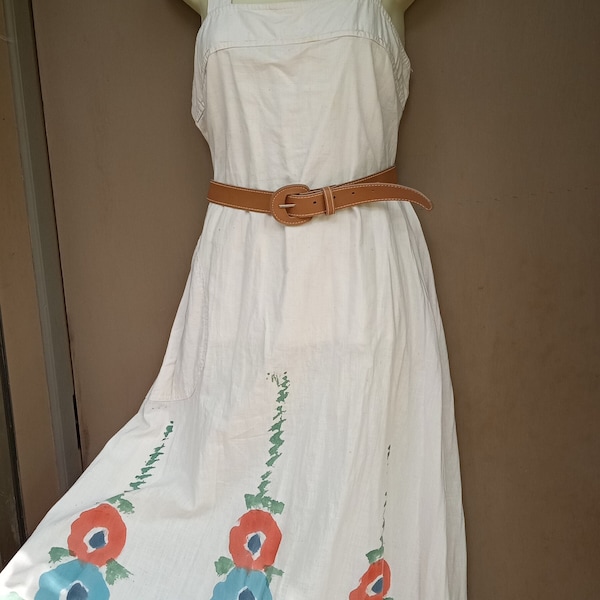 Vintage 1970's  Hand Painted Sundress, Made in India for India Imports, size 13/14