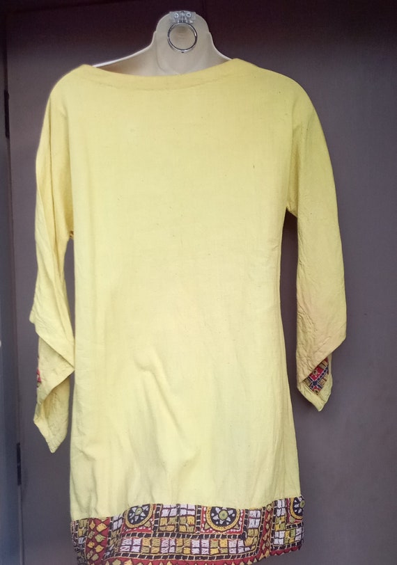 Vintage 1960's 70's Yellow Embroidered Tunic Mini… - image 2