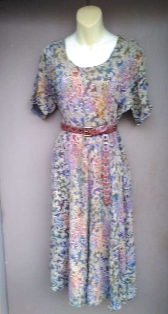 Vintage 80's/90's Rayon Gauze Floral Midi Dress.