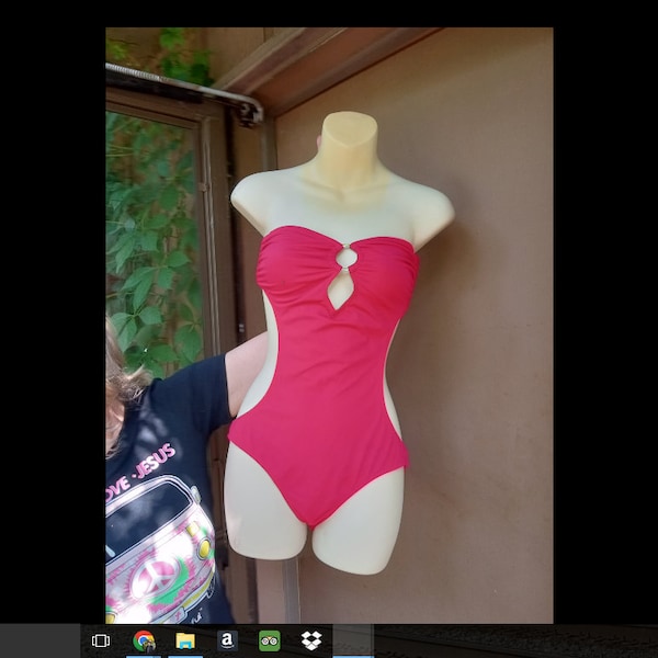 Ladies Red Strapless Monokini Swimsuit