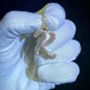 Real Moissanite 1.00 Ct Round Cut Customize Letter Pendant 14K Yellow Gold Plated Birthday Gifts No Cain