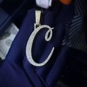 2.00 Ct Men's Real Moissanite Letter Charm _C_ Pendant 14K White Gold Plated  Gift Idea No Chain