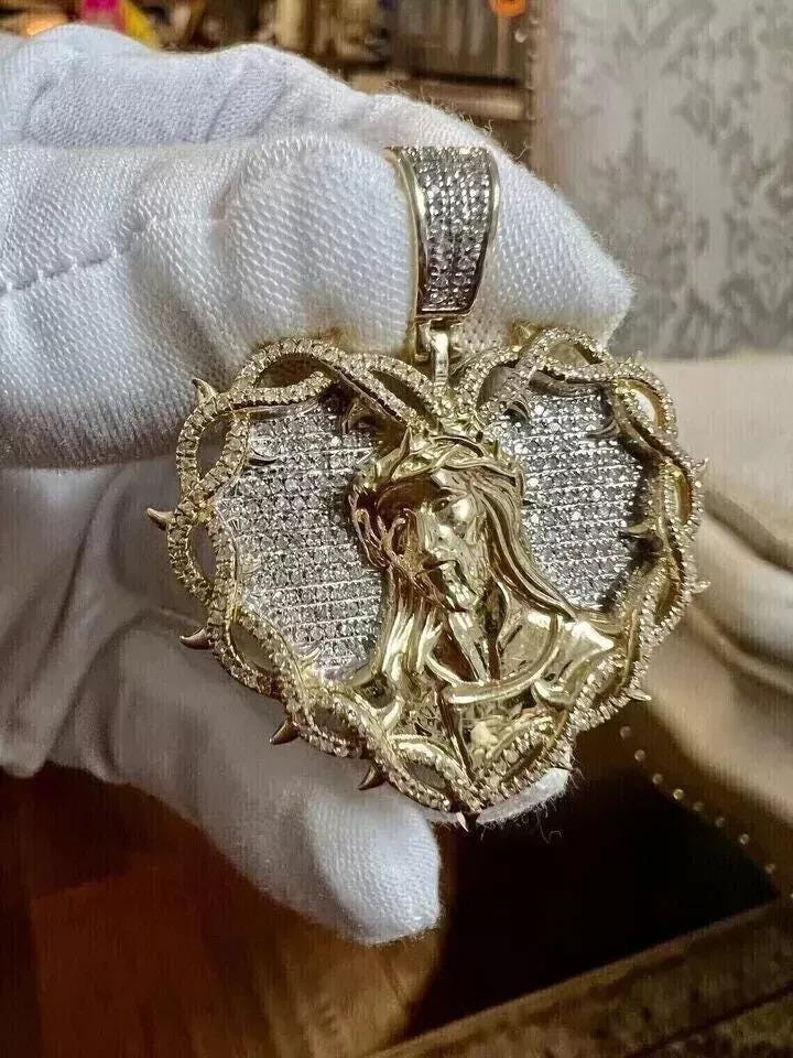 Customizable 1.20Ct Real Moissanite Pendant | Ice-Out "Jesus Heart Pendant" for women | Personalized Hip Hop Charm | Best Christmas Gift