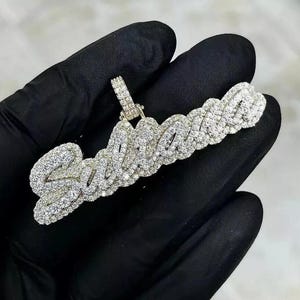 Men's 2.00 Ct Round Cut Moissanite Custom Cursive Name Pendant 925 Silver, 14k White Gold-Plated Birthday Gifts