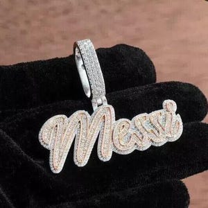 Customizable 3.00 CTW Moissanite "NAME" Pendant for Men | Personalized Hip Hop Necklace | 14K White Gold Plated No Cain