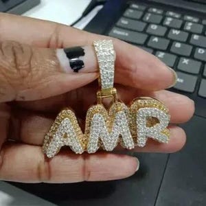2.10 Ct Round Cut Real Moissanite Customize Name Pendant 14K Yellow Gold Plated No Chain Birthday Gifts