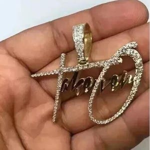 14K Yellow Gold Plated 1.50 Ct Round Cut Moissanite Men's Custom Name Pendant Birthday Gifts