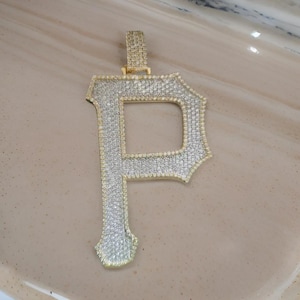 2.00 Ct Round Cut Real Moissanite Letter _P_ Pendant 14K Yellow Gold Plated SilverNo Cain