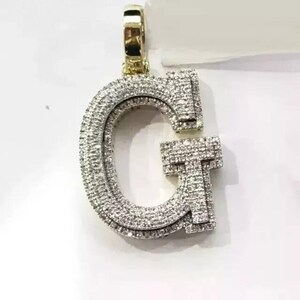 2.00 Ct Round Cut REAL Moissanite Customize G Letter Pendant 14K Yellow Gold Plated No Cain