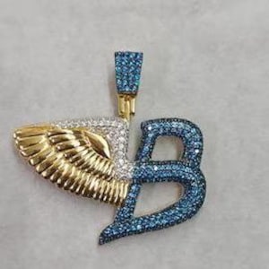 Edit _ Sterling Silver 925 Bentley Wing Pendant with Moissanite Diamonds _ Two Tone Charm Necklace _ 14k Yellow Gold Plated No Chain