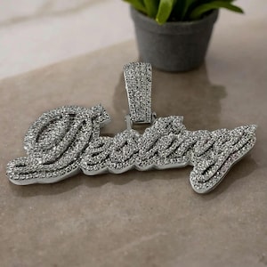 3Ct Real Moissanite Custom "NAME" Pendant, 14K White Gold Plated – Perfect Personalized Gift, Gift for Birthday, Hip Hop Pendant, silve