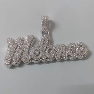 Customizable 3.00 CTW Moissanite "NAME" Pendant for Men | Personalized Hip Hop Necklace | 14K White Gold Plated No Cain