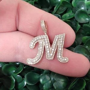 2.00 Ct Round Cut Moissanite Custom Letter M Initial Pendant 14k Yellow Gold Plated  No Cain