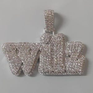 Customizable 2.60 CTW Moissanite "NAME" Pendant for Men | Personalized Hip Hop Necklace | 14K White Gold Plated No Cain