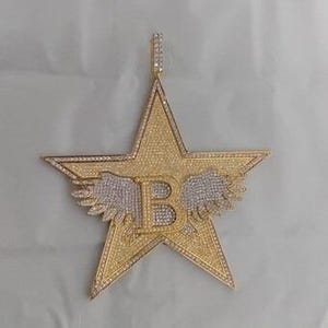 Real Moissanite Men's Star Pendant in Sterling Silver with 14K White Gold Plating No Chain