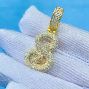 2.00 Ct Real Moissanite 14K Yellow Gold Plated Silver Customize Letter _S_ Pendant | 14K  Gold Plated No Cain
