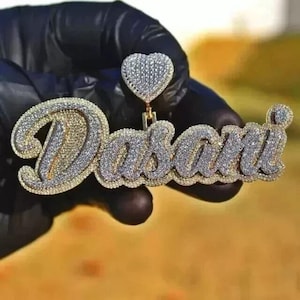 2.30 Ct Round Cut Moissanite Customize Name Men's Pendant 14K Yellow Gold Plated No Chain Birthday Gifts