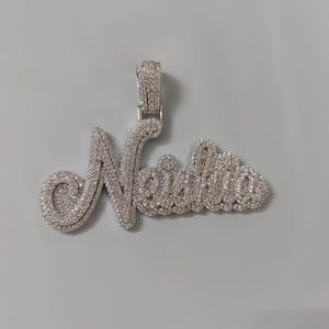 3.10 CTW Real Moissanite Pendant for Men | Custom "NAME" Charm | Hip Hop Necklace | 14K White Gold Plated Silver | Birthday Gift
