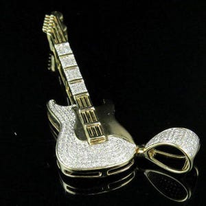 Real Moissanite Pendant | 3 CTW Customizable Ice-Out "Guitar Pendant" for Men | Hip Hop Jewelry | Christmas Gift | Personalized Charm