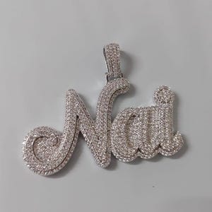 2.60 CTW Real Moissanite "NAME" Pendant | Custom Men’s Necklace | Hip Hop Charm | 14K White Gold Plated | Gift for Him