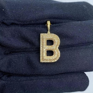 Initial _B_ Letter Pendant 1.00 Ct Round Cut Real Moissanite 14K Yellow Gold Plated Birthday Gifts No Cain