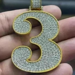 1.70 Ct Moissanite Custom Initial _3_ Number Fancy Pendant 14k Yellow Gold Plated No Chain