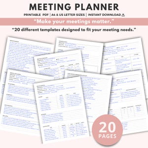 Meeting Planner Printable: Agenda, Minutes, Notes (A4 & US Letter PDF)