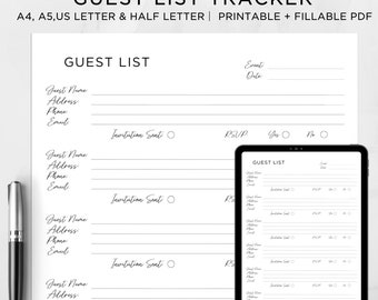 Guest List Template, Guest List Tracker, Party, Events, Birthday & Wedding Guest List, Guest List Printable, Editable Guest List,Adress,RSVP