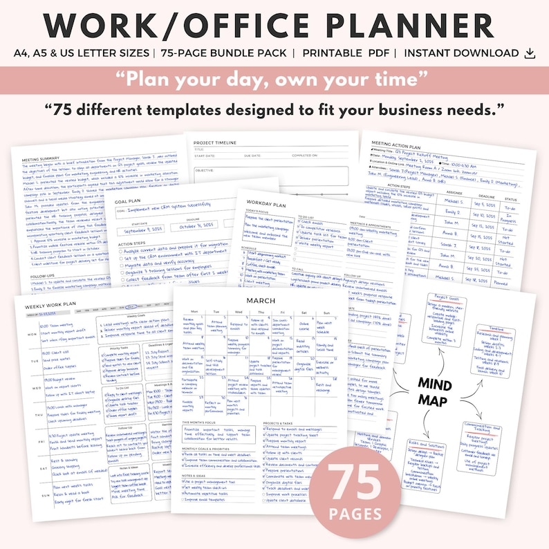 Work Planner: Printable, Office Organizer, Work Management, Freelancer, Productivity, Business image 1
