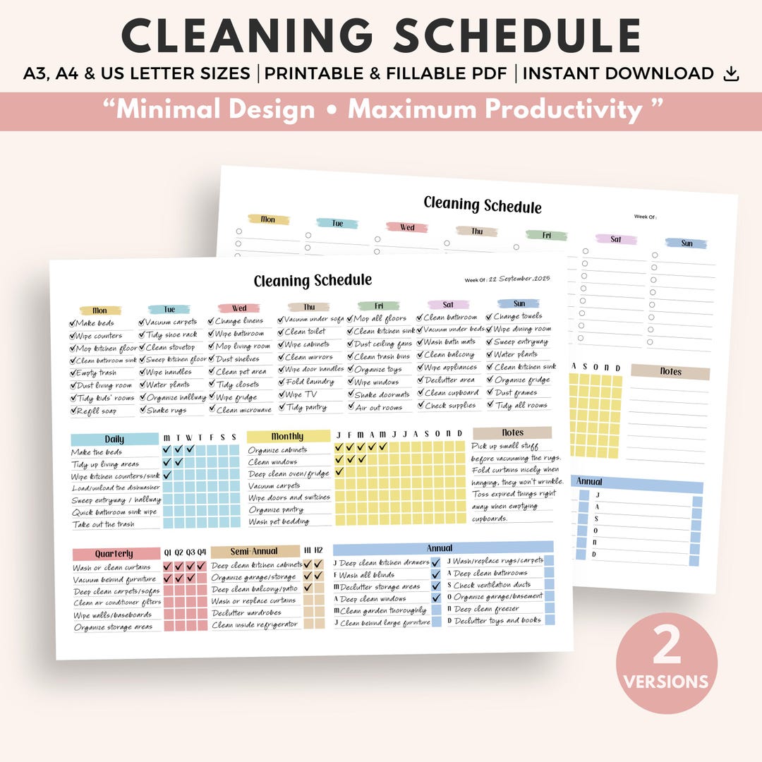 Cleaning Schedule: Household Chore Chart, Family Organizer, Printable ...