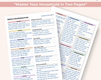 Weekly Household Planner, Home Management Template, Chore List, Cleaning Declutter Checklist, Family & Home Organization