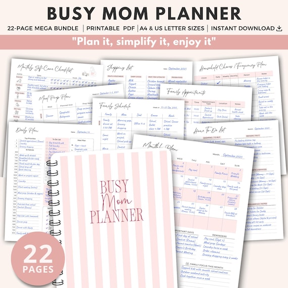 Busy Mom Planner: Printable Family Organizer (PDF Download A4/US Letter Size)