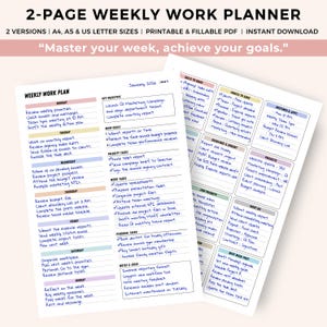 Planificador de trabajo semanal, plantilla de horario, organización de oficina, seguimiento de tareas empresariales, organizador para el hogar y la oficina, rellenable