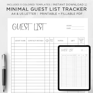 Printable Guest List Template: Party, Wedding, Event RSVP Tracker (Digital Download)