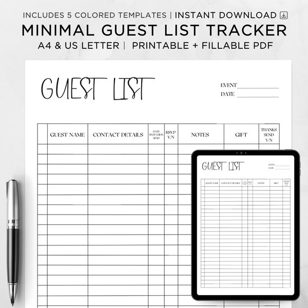 Guest List Template, Guest List Tracker, Party, Events, Birthday & Wedding Guest List, Guest List Printable, Editable Guest List,Adress,RSVP