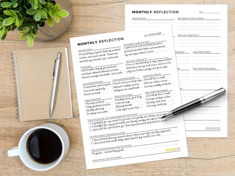 Monthly Reflection Printable Bundle: Review, Evaluation, Summary, Personal Growth, Self Improvement, Fillable image 5