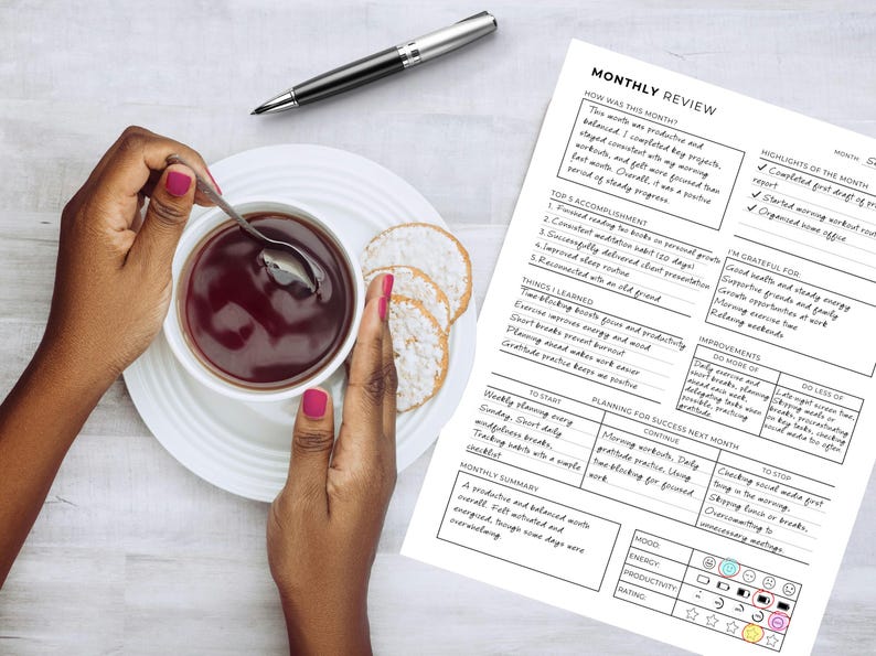 Monthly Reflection Printable Bundle: Review, Evaluation, Summary, Personal Growth, Self Improvement, Fillable image 9