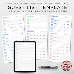 Guest List Tracker: Printable Party & Wedding Planner (Fillable PDF)