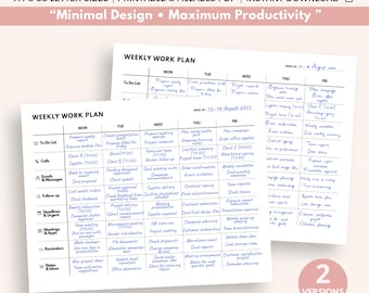 Weekly Work Planner: Workday, Printable / Fillable PDF, Work Management, Freelancer, Business, Office Day