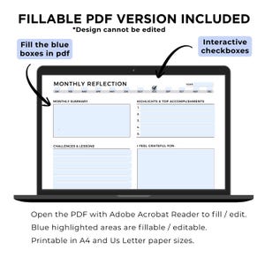 Monthly Reflection Printable Bundle: Review, Evaluation, Summary, Personal Growth, Self Improvement, Fillable image 4