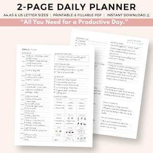 Daily Planner Printable: Time Blocking, Goal Tracker (A4, A5, US Letter) (Digital Download)