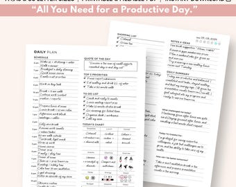 Afdrukbare dagplanner: tijdblokkering, doelentracker (A4, A5, US Letter) (digitale download)